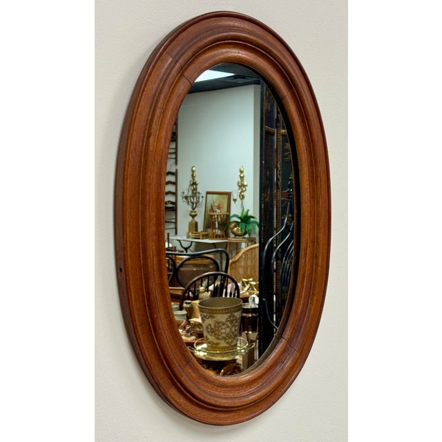 Farmhouse Vintage Primitive Oval Beveled Wood Wall Mirror For Sale - Image 3 of 6