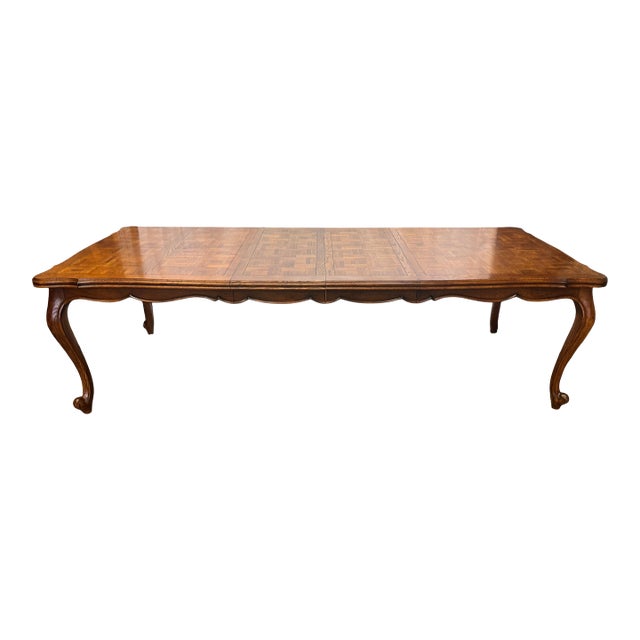 Vintage Century French Country Style Oak Parquet Extension Dining Table For Sale