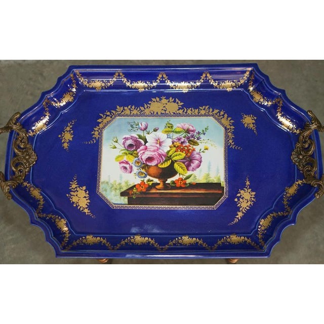 Black Stamped Cobalt Blue Porcelain and Gilt Metal Tray Table, 2000 For Sale - Image 8 of 18