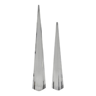 Charles Hollis Jones Signed Lucite Obelisk Sculptures, Pair, 1974 For Sale