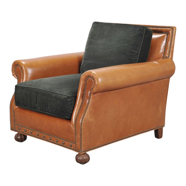 Ralph Lauren Italian Aran Isles Leather Mahogany Club Chair For Sale
