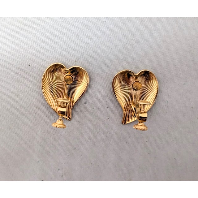 Metal Vintage 1982 Signed Napier Goldtone Ribbed Heart Clip Earrings-2 Pieces For Sale - Image 7 of 7