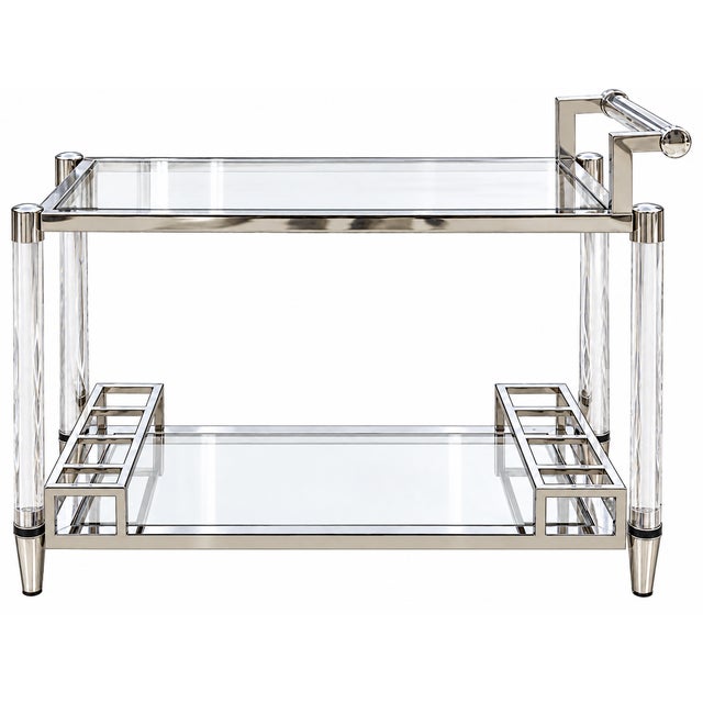 1970s Hollywood Regency Lucite, Chrome & Glass Two-Tier Bar Cart For Sale - Image 4 of 7