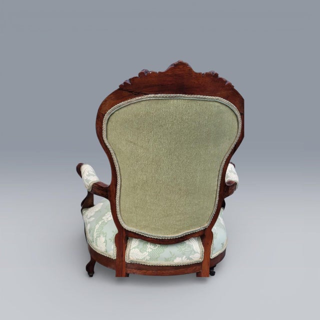 19th Century American Carved Rosewood Living Room Arm Chairs Newly Upholstered For Sale - Image 15 of 18