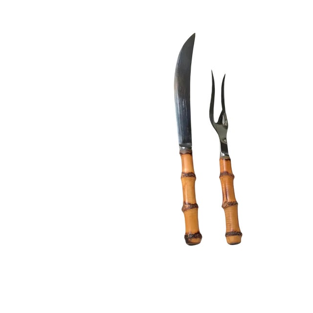 Vintage Bamboo Roast Serving Set by Kay Bojesen for Usc, 1950s, Set of 2 For Sale