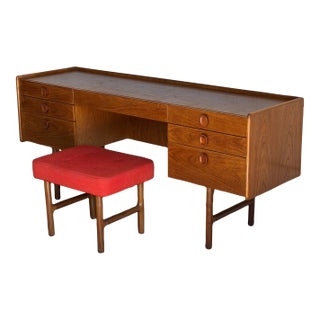 1970s Meredew Danish Teak Vanity Desk With Mirror and Stool Mid-Century Modern Dressing Table For Sale
