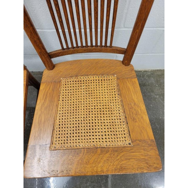 Antique Tiger Oak High Backed With Tall Finials Dining Chairs Set of