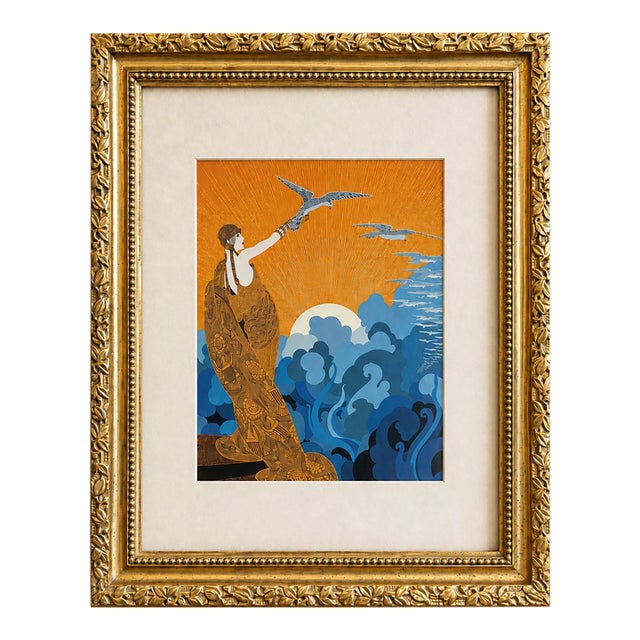 1982 Erté “Wings of Victory” Framed Bookplate For Sale
