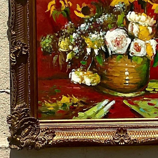 Vintage Regency Signed Floral Original Oil Painting on Canvas For Sale - Image 12 of 13