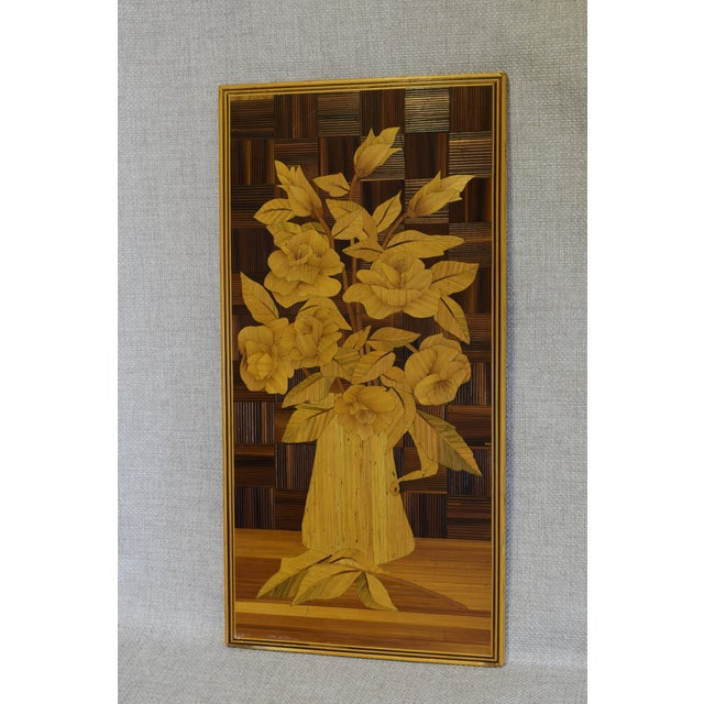Art Deco Straw Marquetry Artwork with Bouquet of Flowers, 1930s For Sale - Image 11 of 17