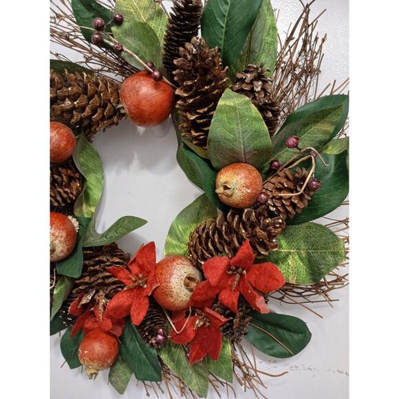 Pomegranate Winter Door Wreath Beautiful Realistic Holiday Christmas Arrangement For Sale - Image 4 of 16