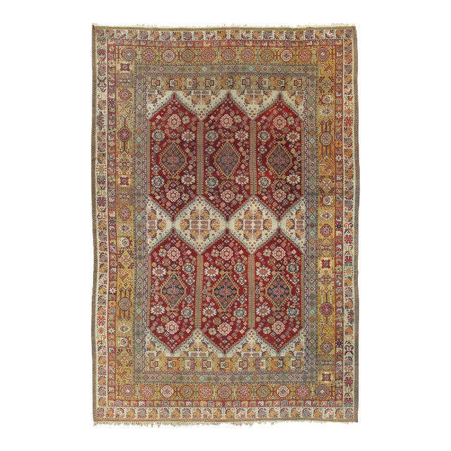 Antique Indian Agra Carpet, Indian Rugs, Oriental Rugs, Red, Gold, 5'10" x 9'8" For Sale