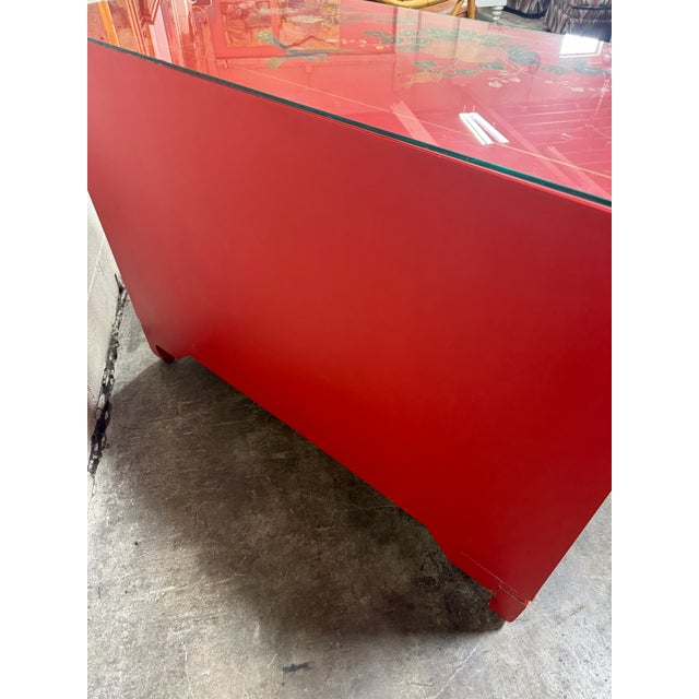 Hand Painted Red Lacquered Chinoiserie Cabinet For Sale - Image 9 of 12