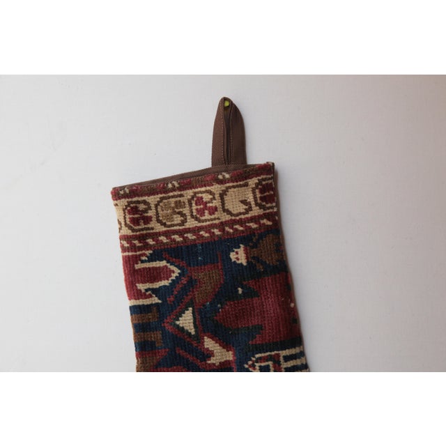 Holiday Stocking Made From Antique Wool Rug – Artisan Woven Elegance For Sale - Image 4 of 6