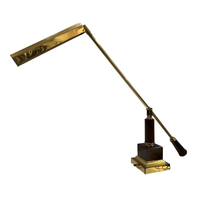 Vintage House of Troy Brass and Wood Counterbalance Piano Desk Lamp For Sale