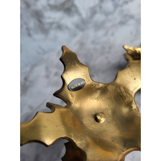 Metal Vintage Solid Brass Poinsettia Candlestick Holders For Sale - Image 7 of 10