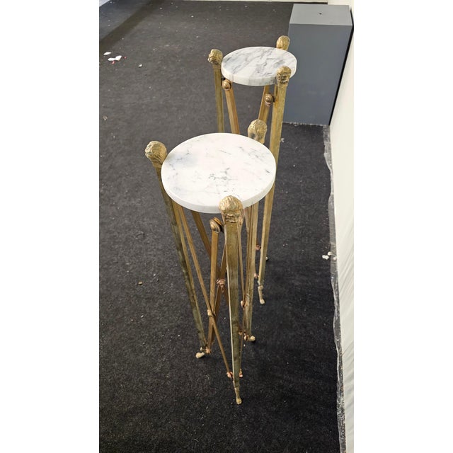 Metal Empire Style Brass and Marble Pedestals, 1970s, Set of 2 For Sale - Image 7 of 12