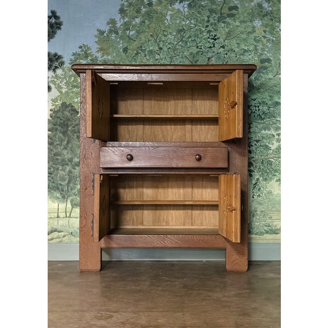 Wood Antique Oak Cupboard Cabinet With Iron Details For Sale - Image 7 of 7