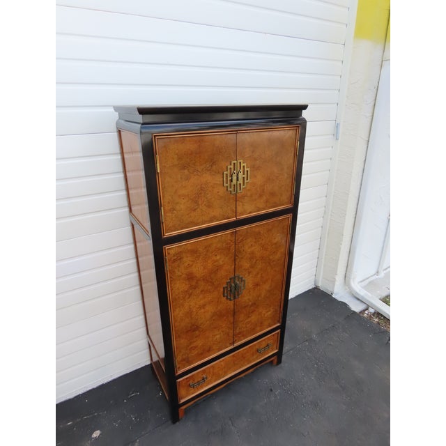Century Chinoiserie Chin Hua Hollywood Regency Burlwood Tall Armoire 6617 For Sale - Image 16 of 18