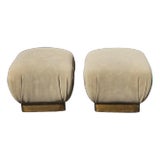Pair of Late 20th Century Marge Carson for John Stuart Brass and Nubuck Leather Upholstered Ottomans For Sale