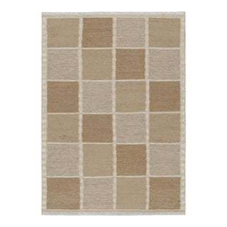 Rug & Kilim’s Scandinavian Style Rug in Beige-Brown & Cream Geometric Patterns - 3x12 For Sale