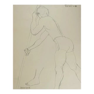 Vintage 1950 Charcoal Study Male Figure Drawing For Sale