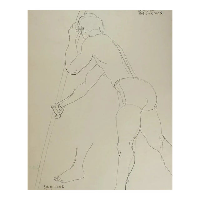 Vintage 1950 Charcoal Study Male Figure Drawing For Sale