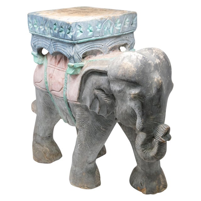 Wood Elephant Hand Carved Plant Stand Chairish