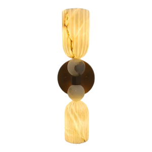 Handmade Alabaster Stone Wall Sconce With Solid Brass, Luxury Ribbed Stone Wall Light, Natural Alabaster Wall Lamp, Art Deco Brass Sconce