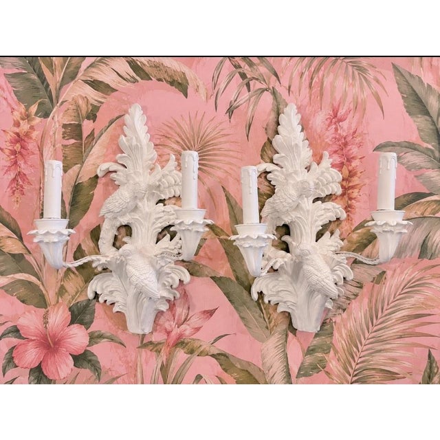 Vintage Palm Beach Pair of Parrot Bird Wall Light Sconces Newly Wired For Sale - Image 12 of 12