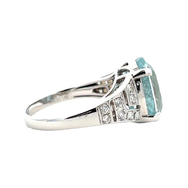 Metal 18k Gold 5.70 Carat Gfco Certified Aquamarine & Natural Diamond Ring, Size 6.75 For Sale - Image 7 of 12