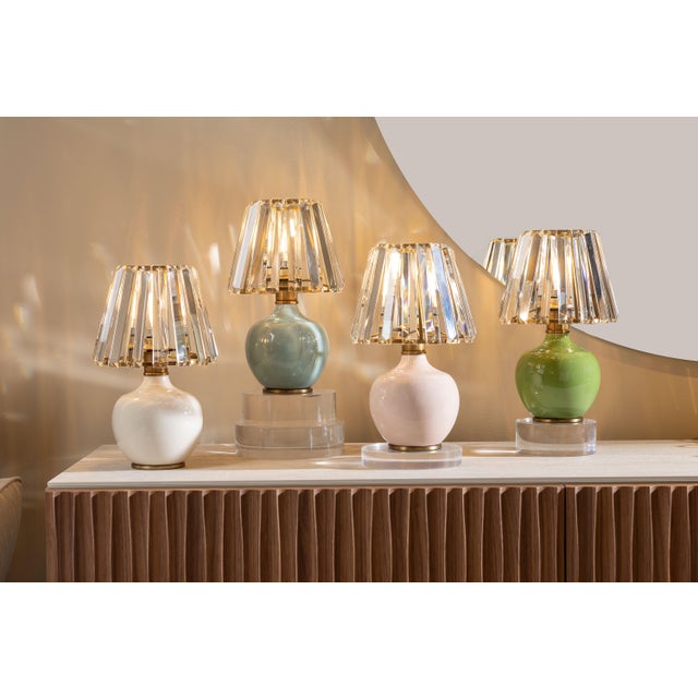 Name: Eclipse Blush Mini Lamp Size: 12"H x 7"dia Dramatic, yet feminine -- the Eclipse mini crystal and porcelain lamps...