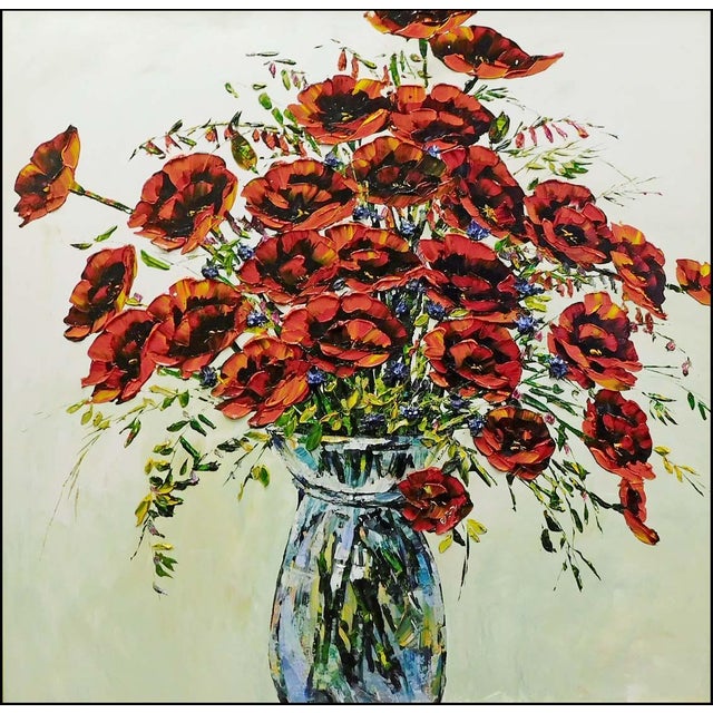 "Morning Poppies in Bloom" framed Original Acrylic on Canvas by Maya Eventov Hand Signed by the Artist museum mounted,...