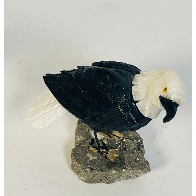 Black 1960s Pair Eagle Semiprecious Stones Birds Sculptures on Pirite Bases For Sale - Image 8 of 10
