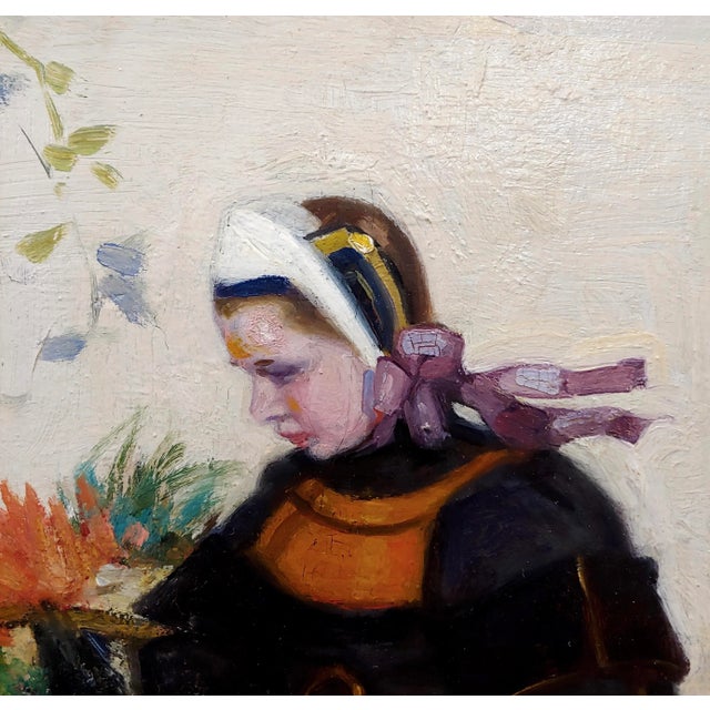 Ceramic Jacques Wely -Woman & Her Jack Russel Dog Coming From the Market-Oil Painting For Sale - Image 7 of 13