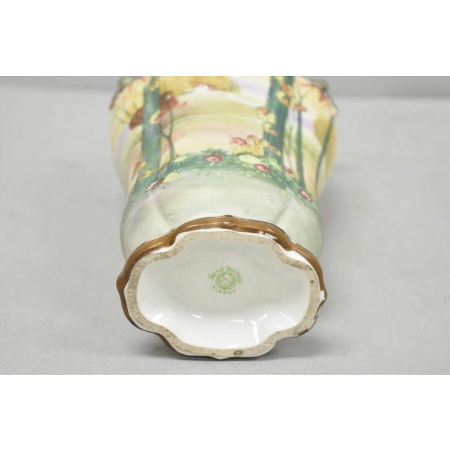 Antique Nippon Hand Painted Porcelain Moriage Twin Handle Countryside Scene Vase For Sale - Image 16 of 18