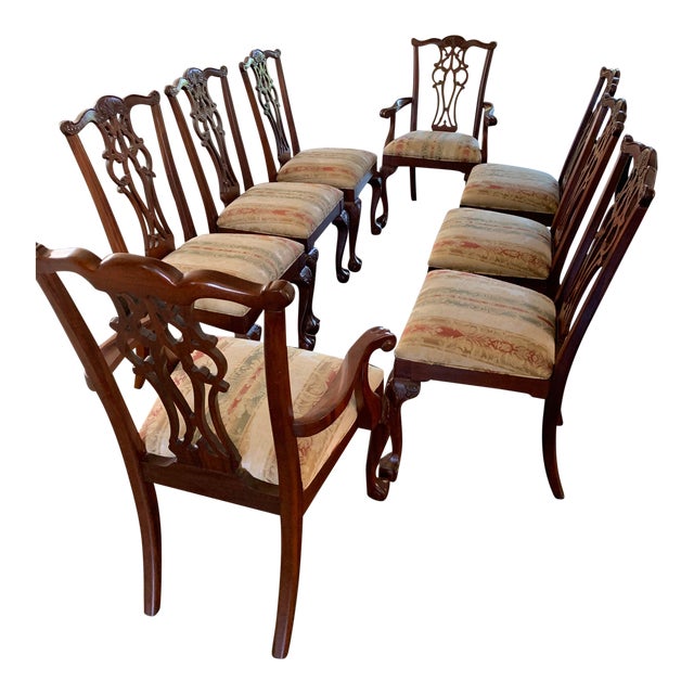 Ethan Allen Mahogany Chippendale Dining Chairs Set Of 8 Chairish