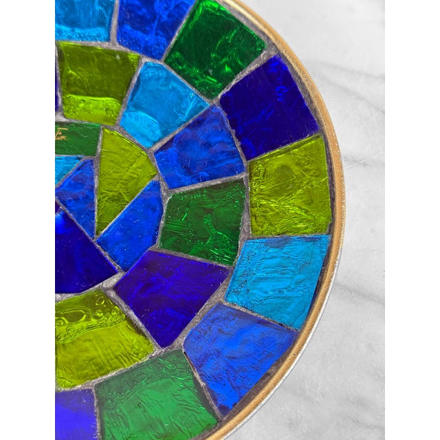 Blue Mid-Century Jon Matin Mosaic Blue & Green Foil Glass Catchall Bowl For Sale - Image 8 of 11
