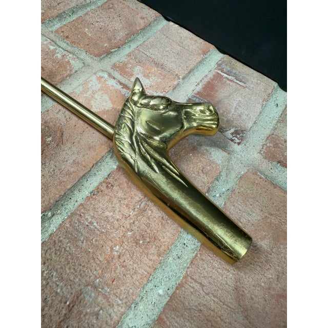 English 1980s Vintage Brass Horse Head Fireplace Chimney Flue Damper Hook For Sale - Image 3 of 6