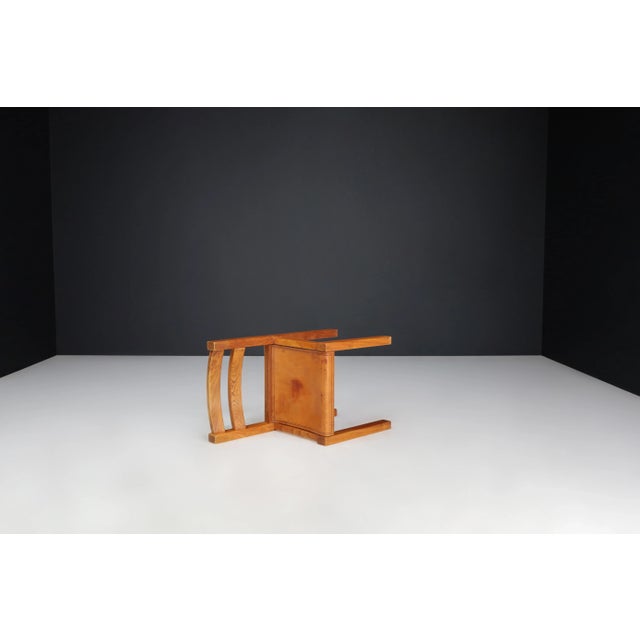 1950s Elm and Cognac Leather Dining Room Chairs, Italy, 1950s, Set of 4 For Sale - Image 5 of 10