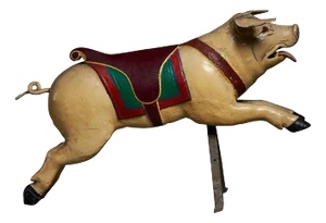 Pig Carousel Figure in Carved Wood, 1950s