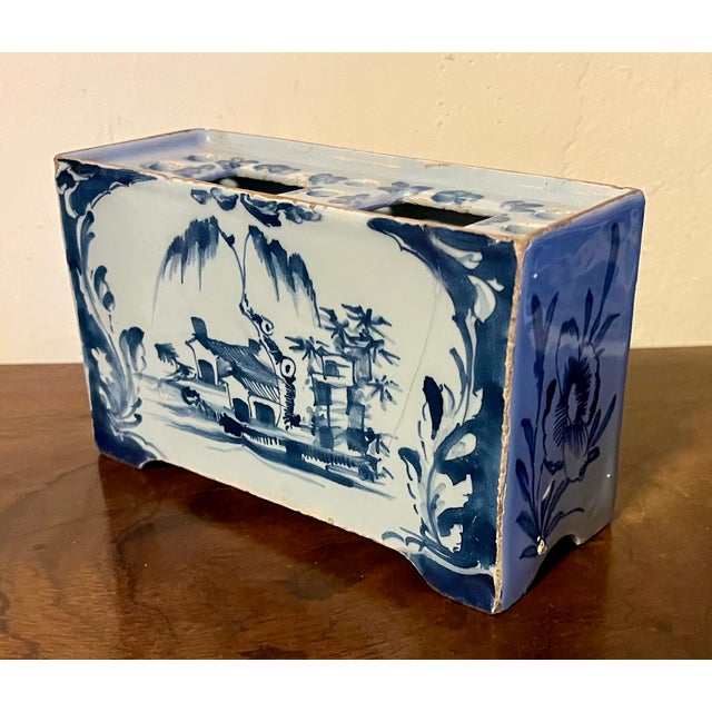 Ceramic Antique 18th Century English George III Lambeth Delft Blue & White Pottery Flower Brick Circa 1770 For Sale - Image 7 of 16