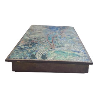 Midcentury Mexican Style Mixed Metal & Stone Mosaic Sailfish Box For Sale
