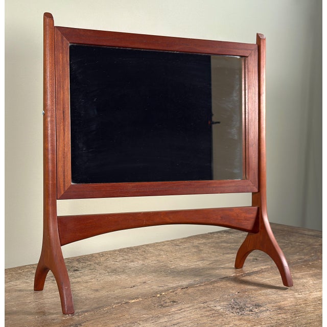 Mid Century Scandinavian Modern Teak Vanity Mirror With Sculptural Stand For Sale - Image 11 of 12