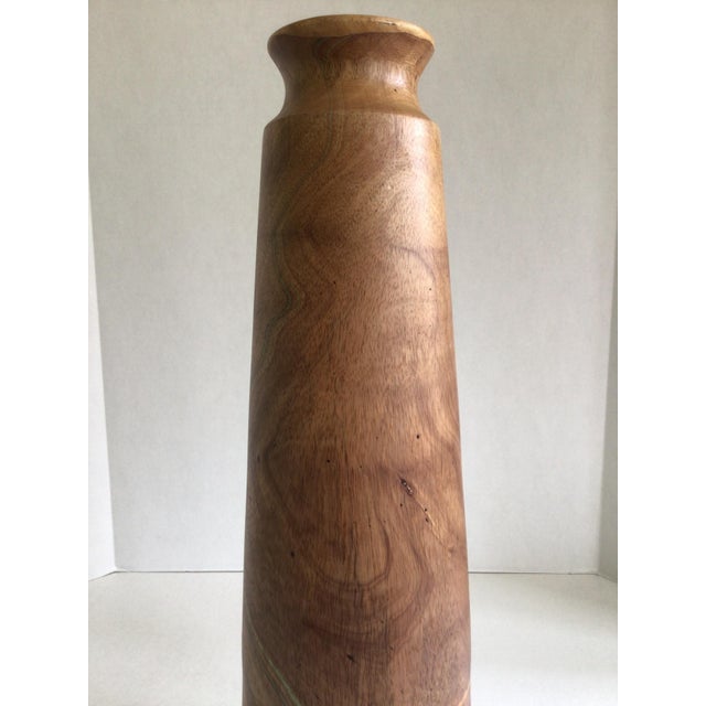 2000s Wood Vase With a Swirling Green Pattern and Natural Polish Handcrafted from solid Mango Wood Hand-turned by skilled...