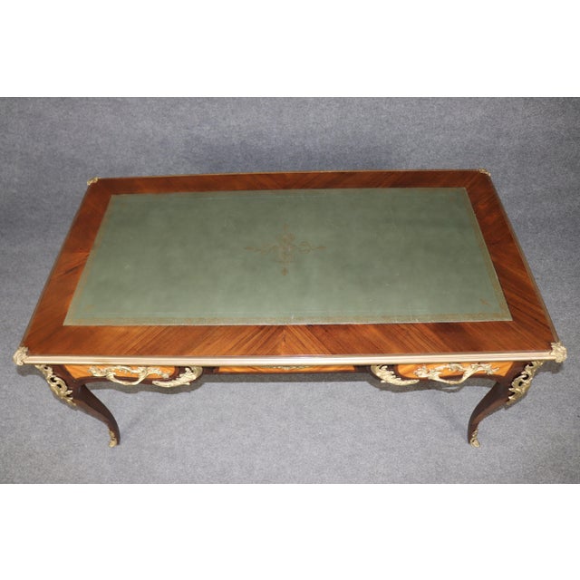 Brown Louis XV Style Brass Mounted Leather Top Partners Desk For Sale - Image 8 of 17