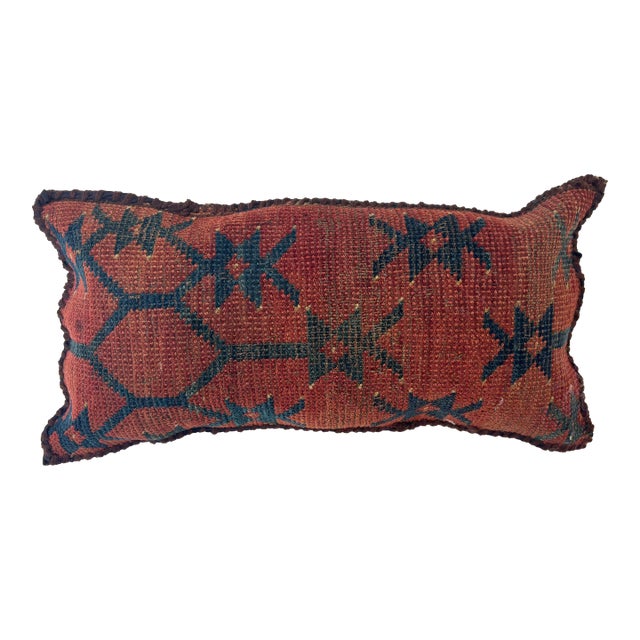 Pillow W/Antique Rug Fragment , 9" X 17" For Sale