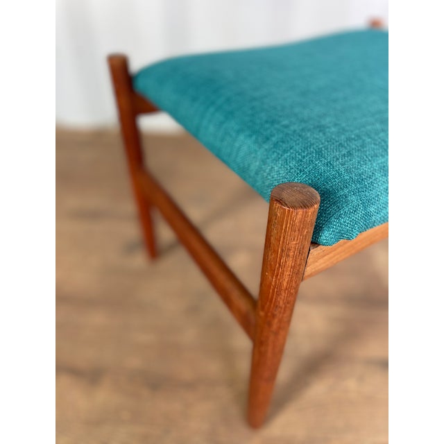 Mid-Century Modern Mid-Century Modern Danish Teak Stool with Blue Upholstered Seat, 1960s For Sale - Image 3 of 8