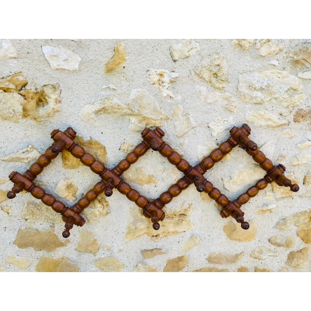 Antique Wall Mounted Turned Wood Folding Coat Rack, 1890s For Sale - Image 13 of 18