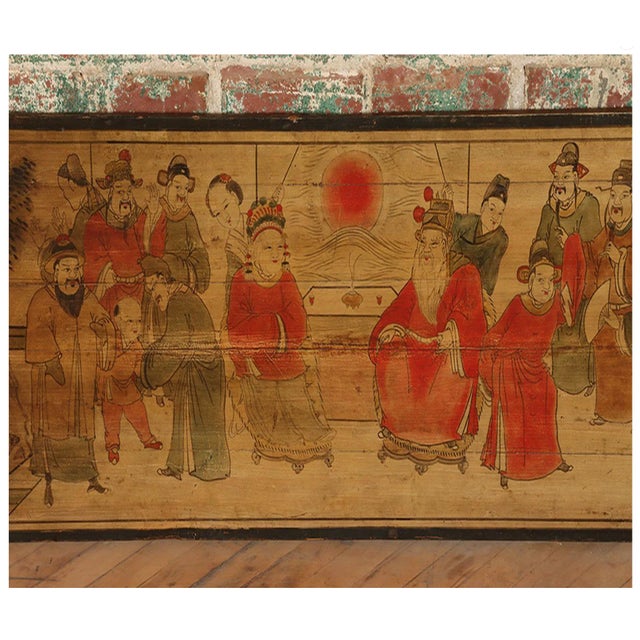 Antique Chinese Large Painted Wall Panels—Set of Five For Sale - Image 4 of 9
